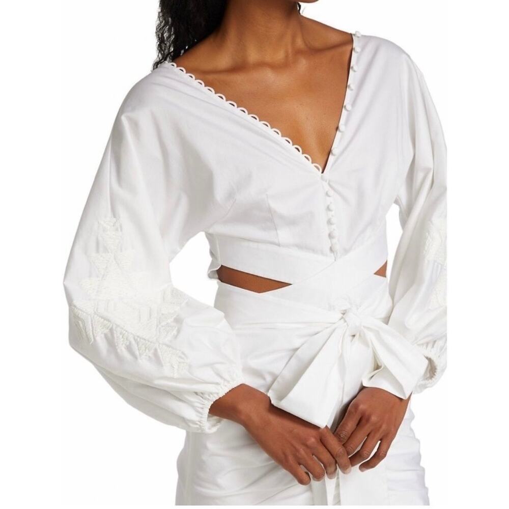 AMUR White Midi Cut Out Organic Cotton Dress Small Resort Designer Chic NWT - Picture 3 of 8